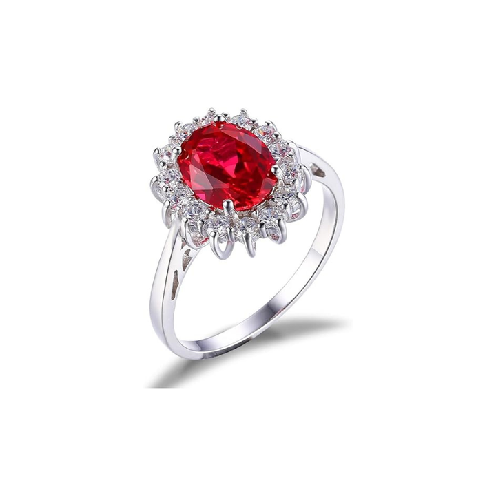 Clasic Ruby Halo Ring | White Gold