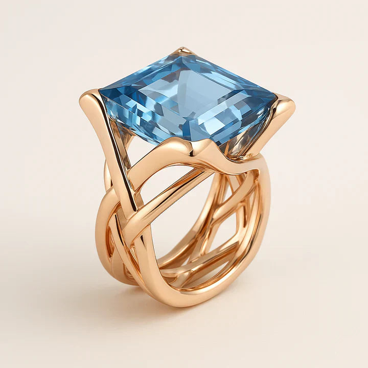 Rose Gold Vintage Ring with Blue Zirconia
