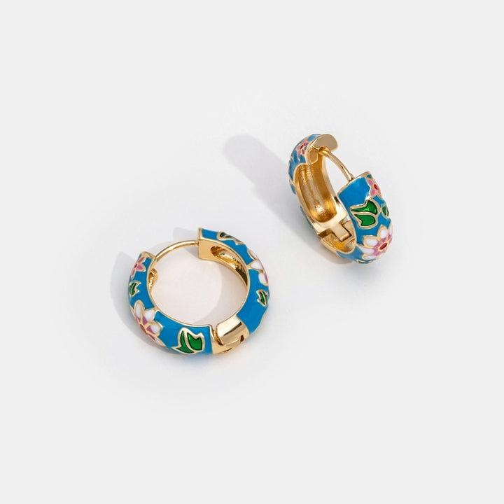 Golden Creole Earrings with Flower
