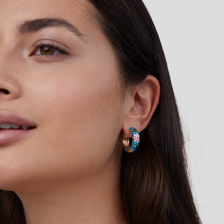 Goden Creole Earrings with Flower