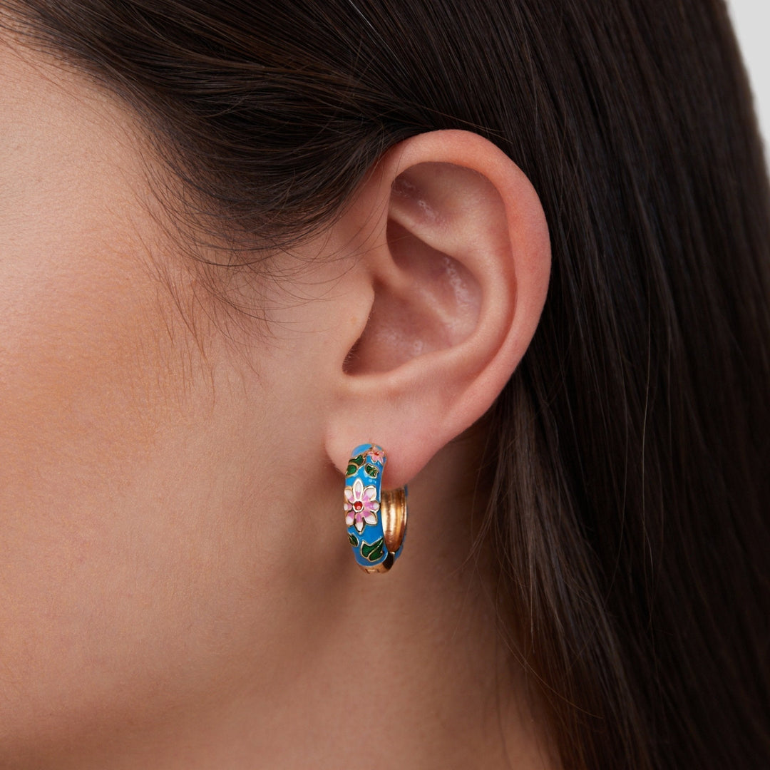 Goden Creole Earrings with Flower