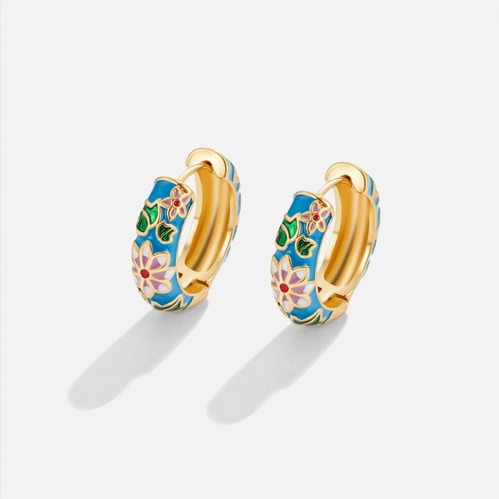 Goldern Creole Earrings with Flower