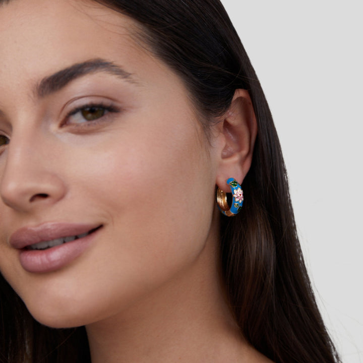 Goden Creole Earrings with Flower
