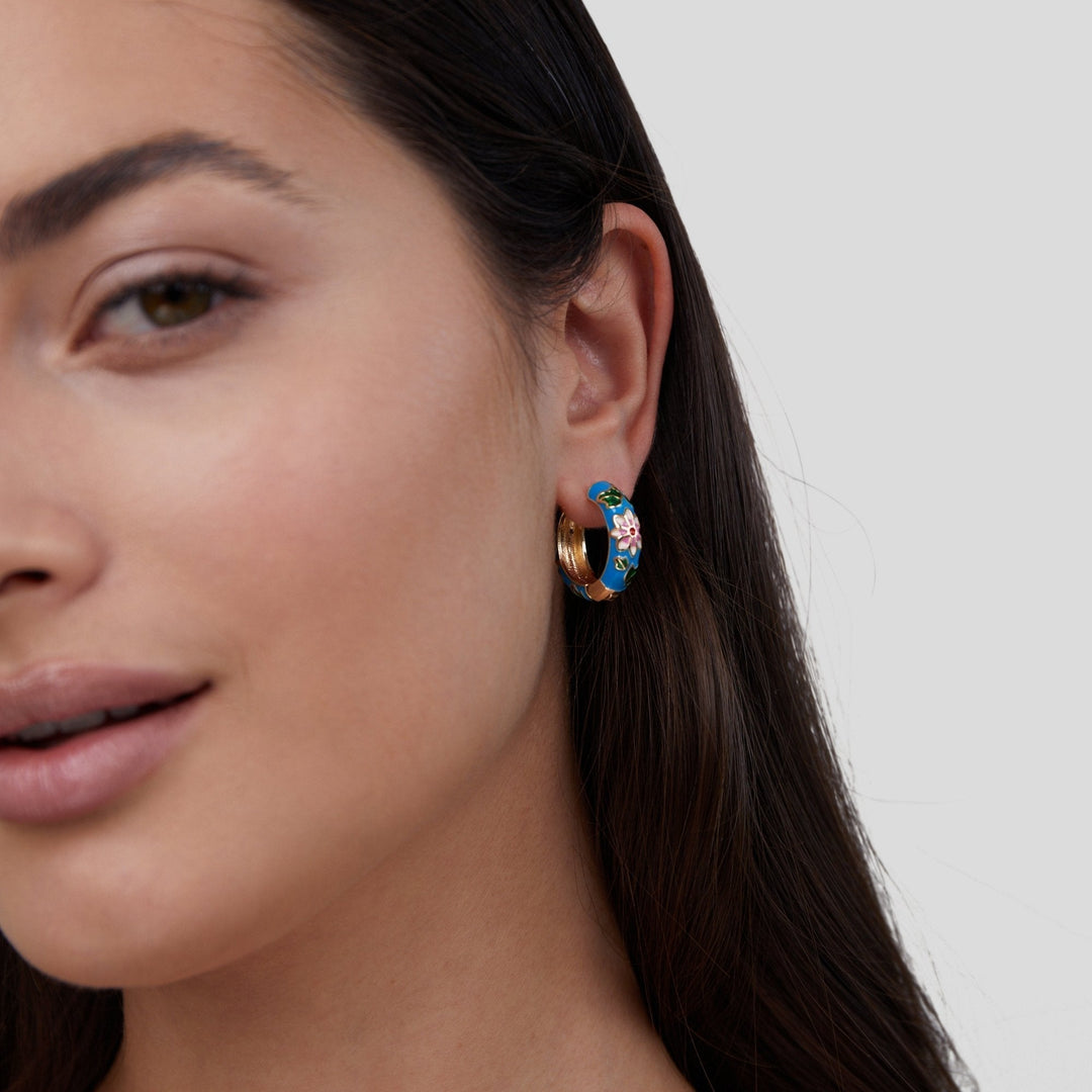 Goden Creole Earrings with Flower