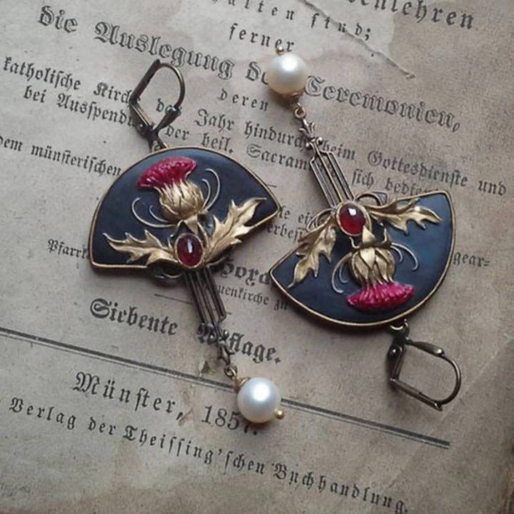 Red Crystal and Pearl Boho Earrings