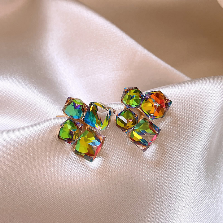 Multicolourred Zirconium Earrings in Elegant Gold