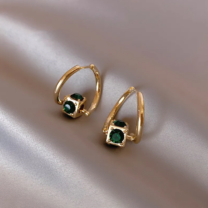 Gold Earrings with Elegant Green Accents