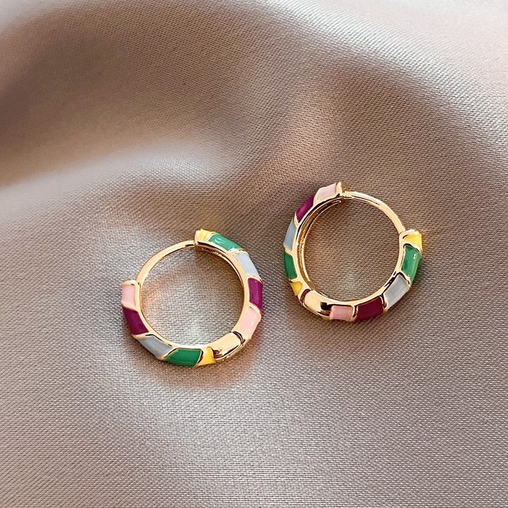 Gold Earrings with Multicoloured Enamel Elegance