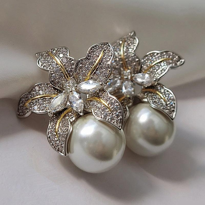 Pearl Earrings with Elegant Floral Design