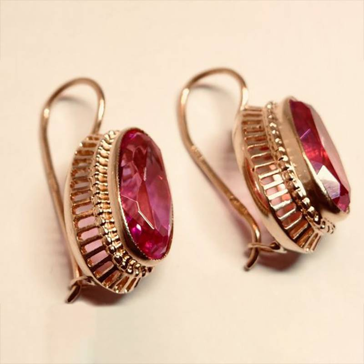 Vintige Red Crystal Rose Gold Earrings