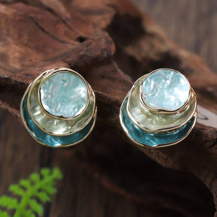 Handpainted Vintage Multi-Layered Rounded Earrings