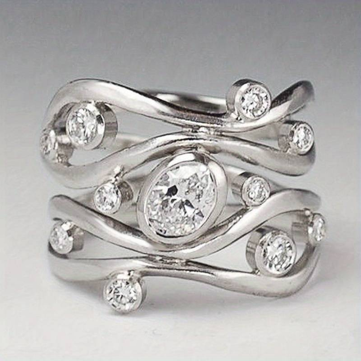 Irregular Zirconia & Silver Vintage Ring