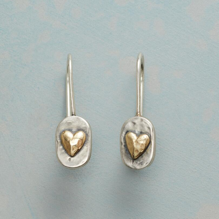 Heart-Shaped Vintage Earrings with Gold Inlay