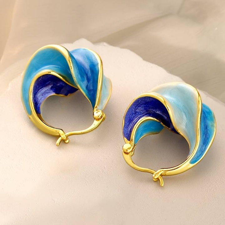 Bluee Enamel Earrings in Vintage Gold