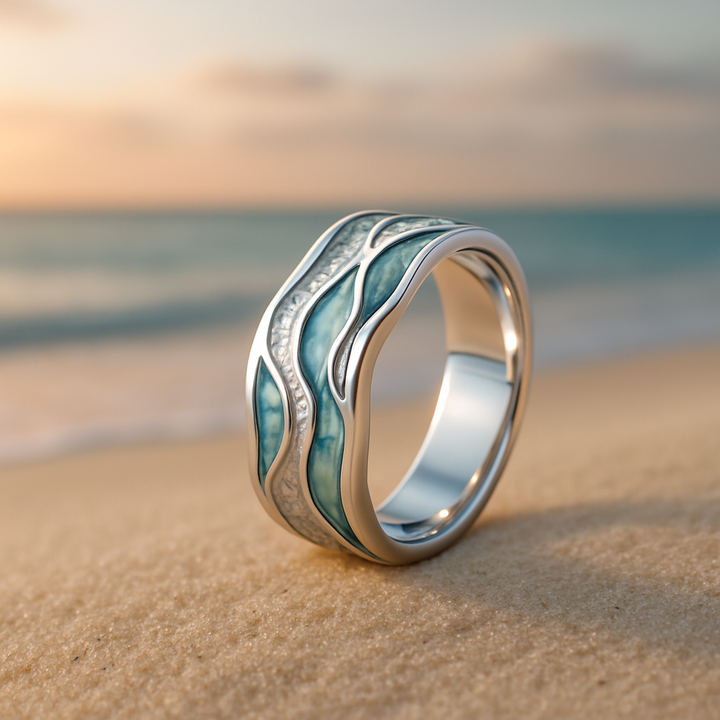 Elegant Silver & Turquoise Waves Ring