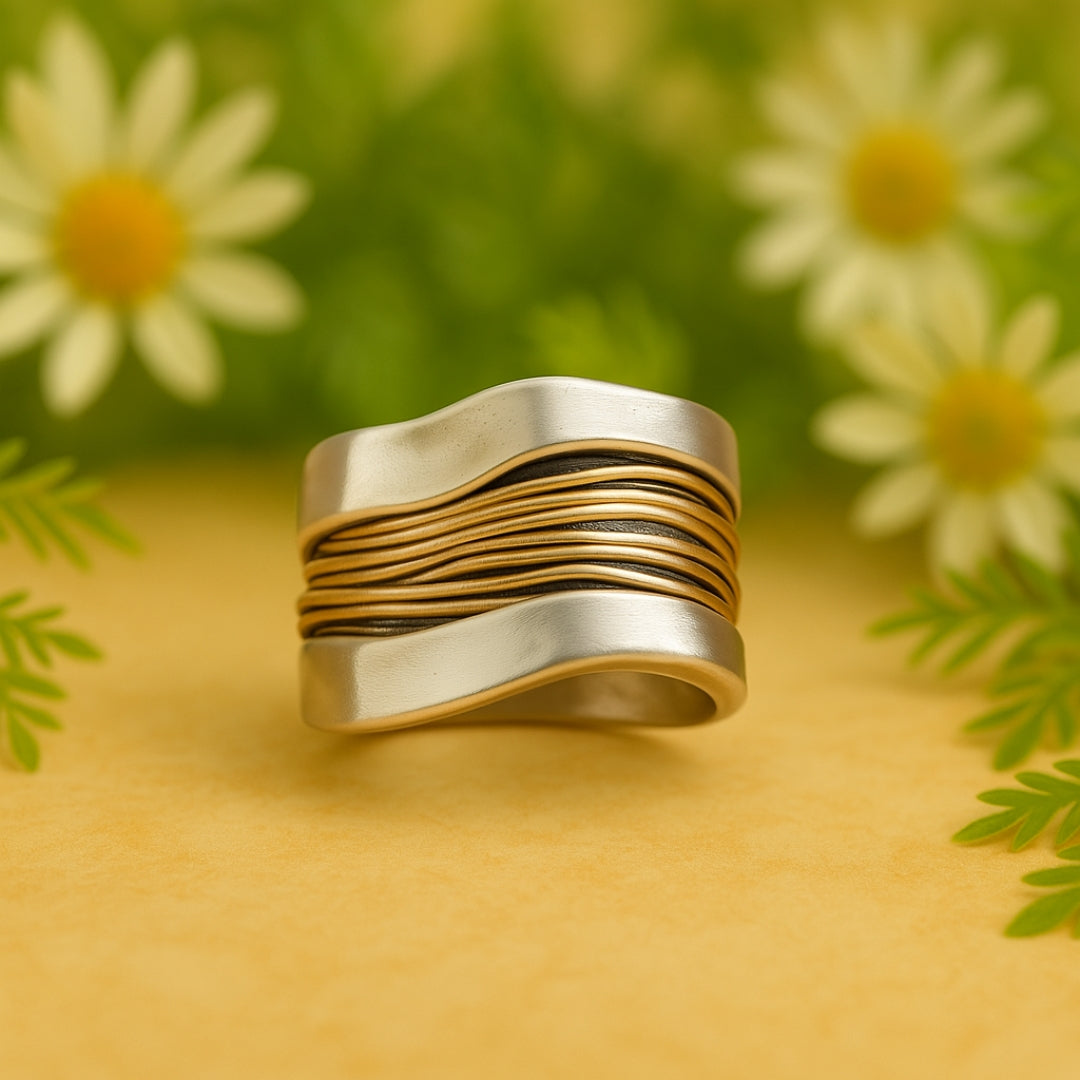 Siver Golden Threads Ring