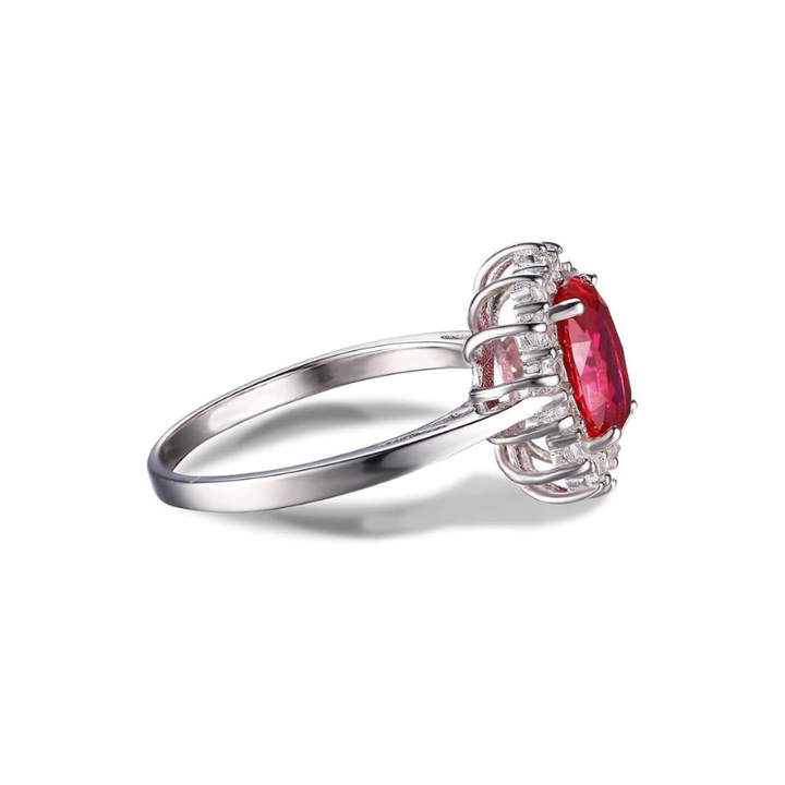 Clasic Ruby Halo Ring | White Gold