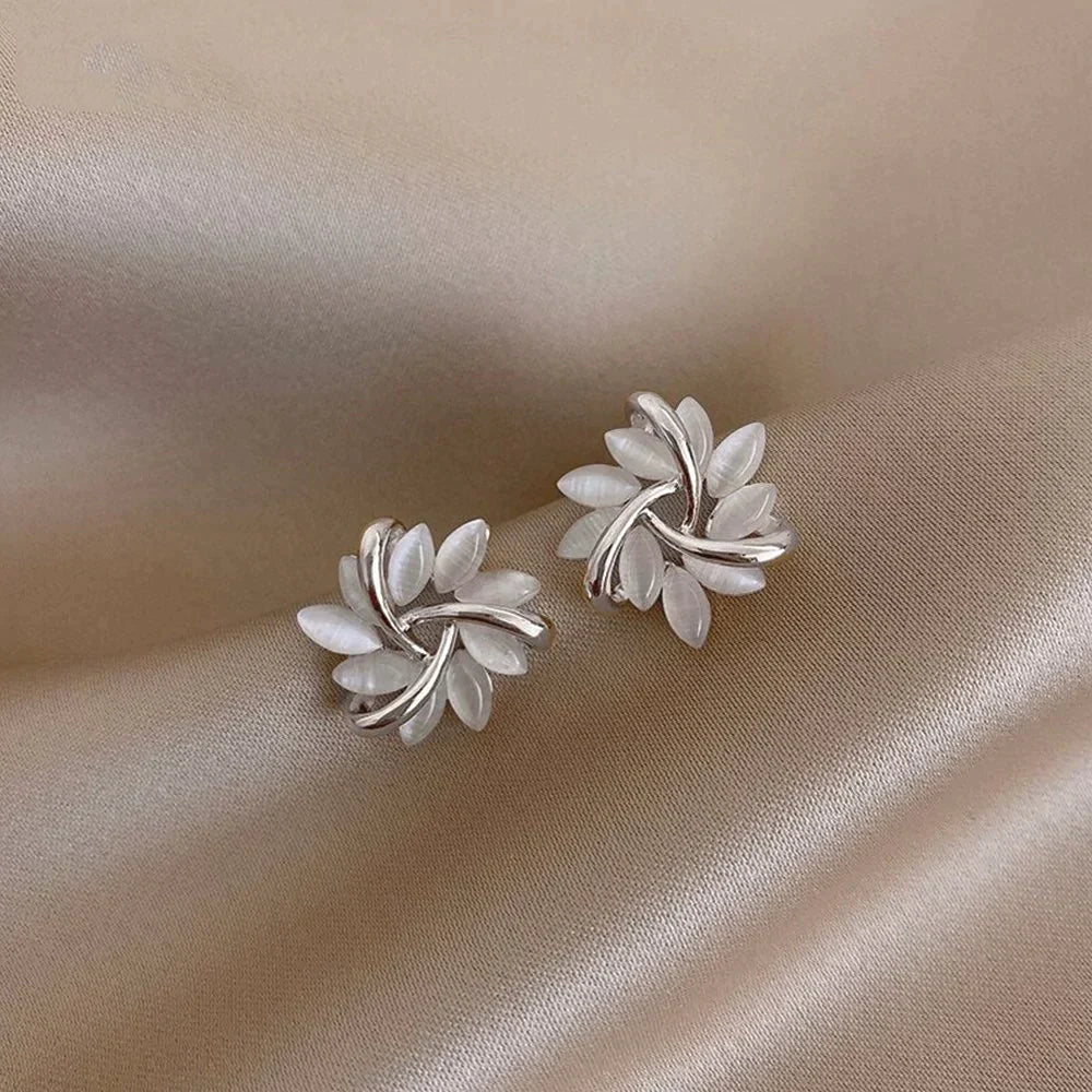 Hoop Earrings with Opal Flowers