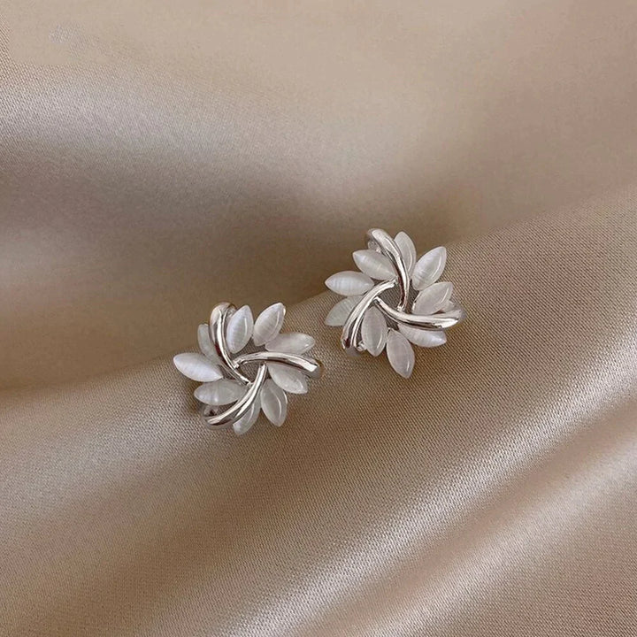 Hoop Earrings with Opal Flowers