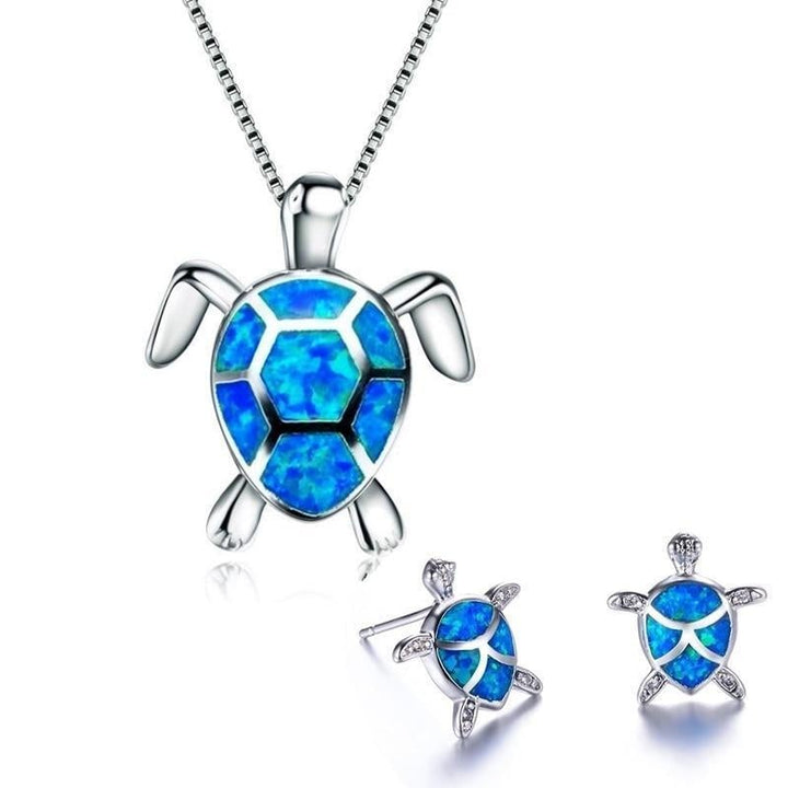 Sear Turtle Necklace + Earrings Set in Opal and Silver