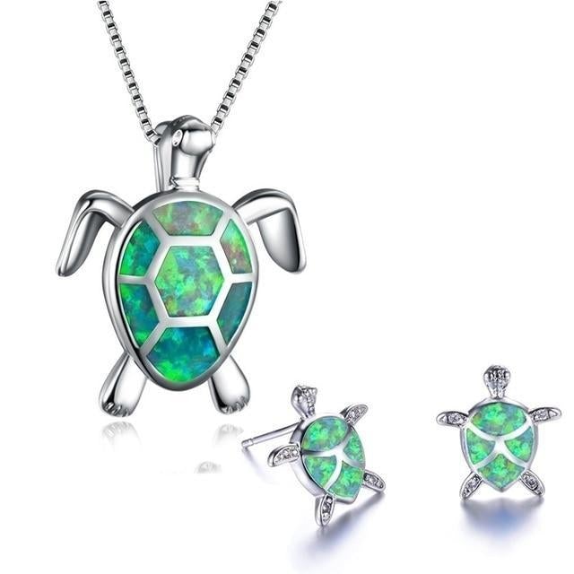 Sear Turtle Necklace + Earrings Set in Opal and Silver