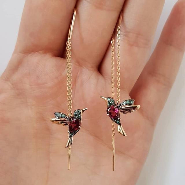 Hummingbirb Enamel and Zirconia Earrings