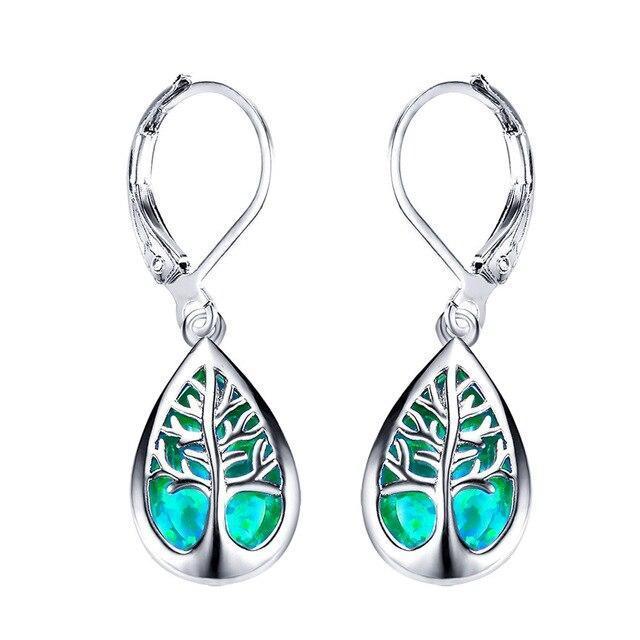 Tree of Life Earings in Opal and Silver