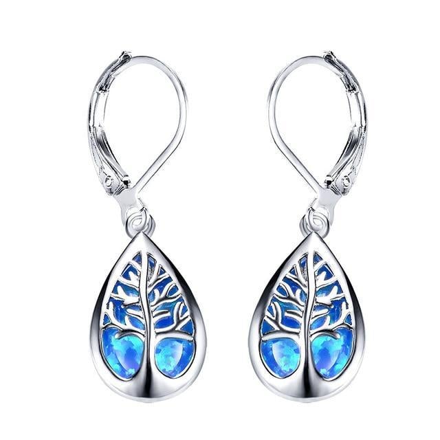 Tree of Life Earings in Opal and Silver