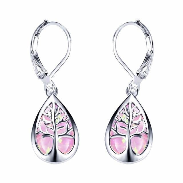 Tree of Life Earings in Opal and Silver