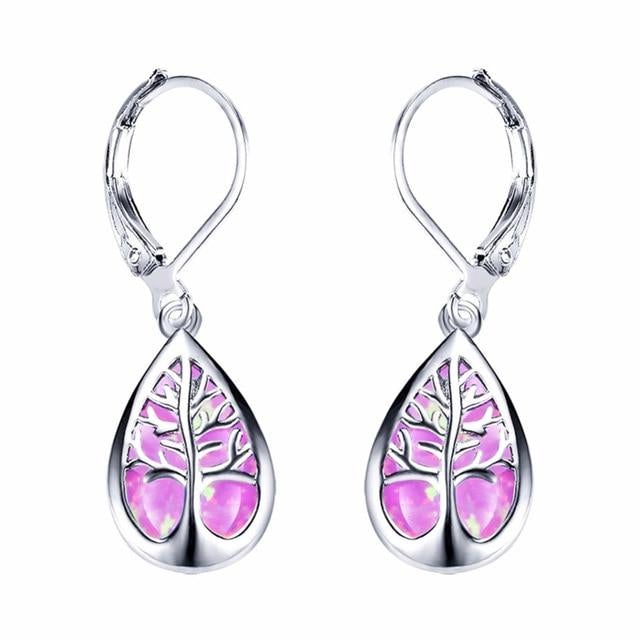 Tree of Life Earings in Opal and Silver