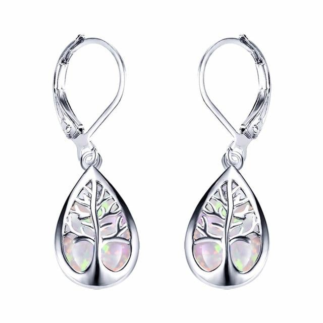 Tree of Life Earings in Opal and Silver